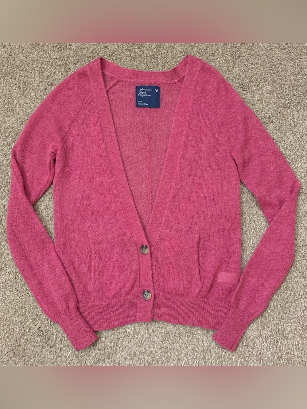 American Eagle Sweater Womens Small Pink Mohair Blend Knit Preppy Y2K Cardigan